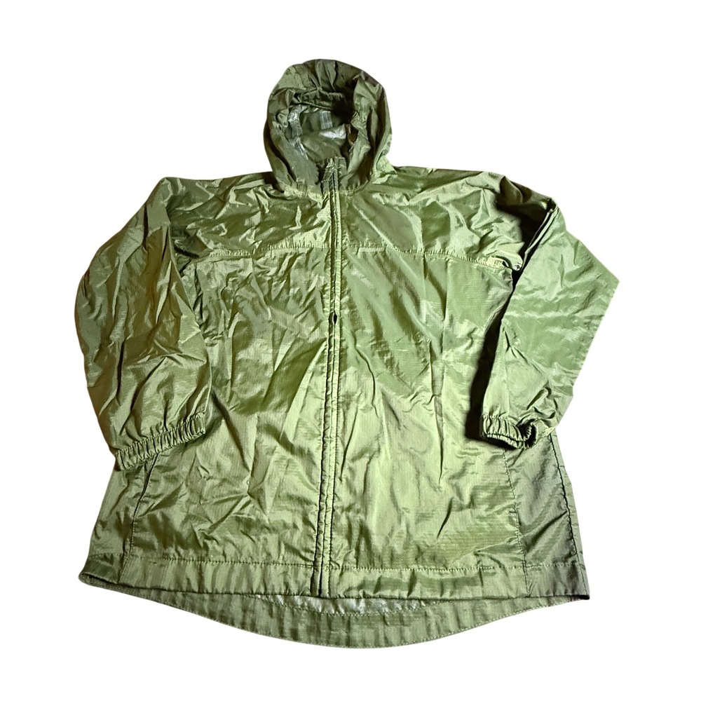 Lands' End Rain Jacket Kids Small 8 Green Hooded Full Zip Windbreaker Packable